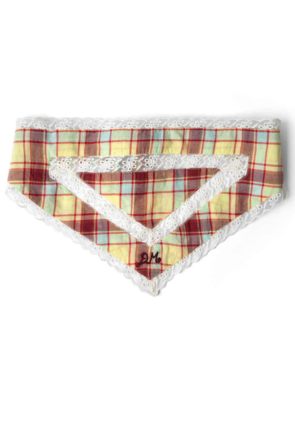 triangle headscarf with lace detail - celery check