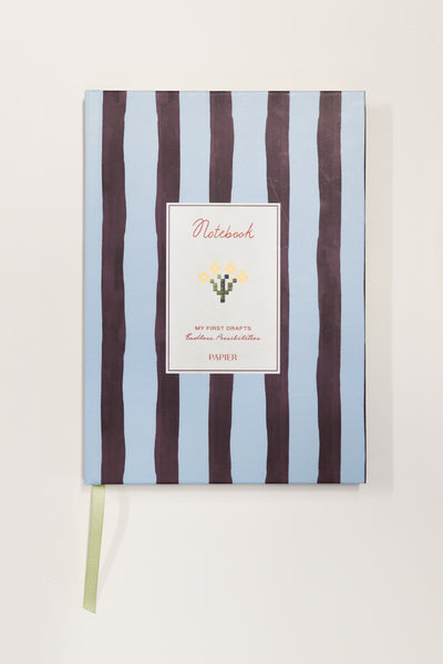 damson madder x papier burgundy & blue painterly stripe notebook