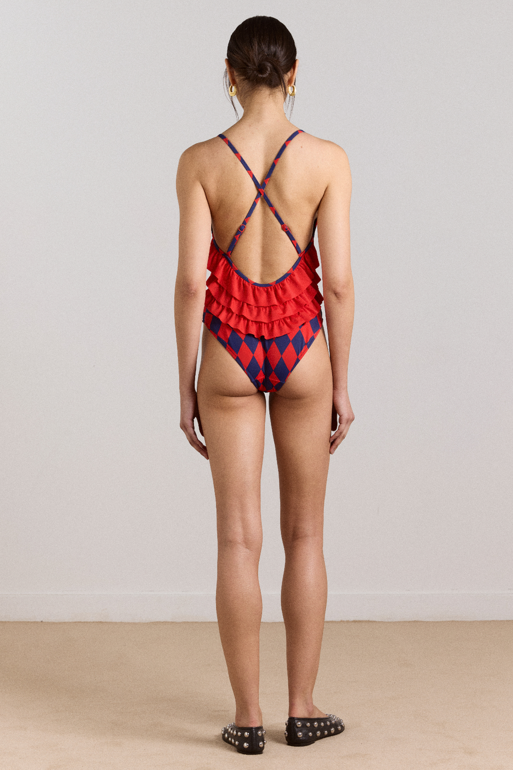 alora frill swimsuit - harlequin print