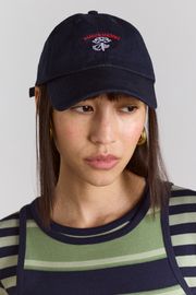 Cap With Flower Embroidery - Navy