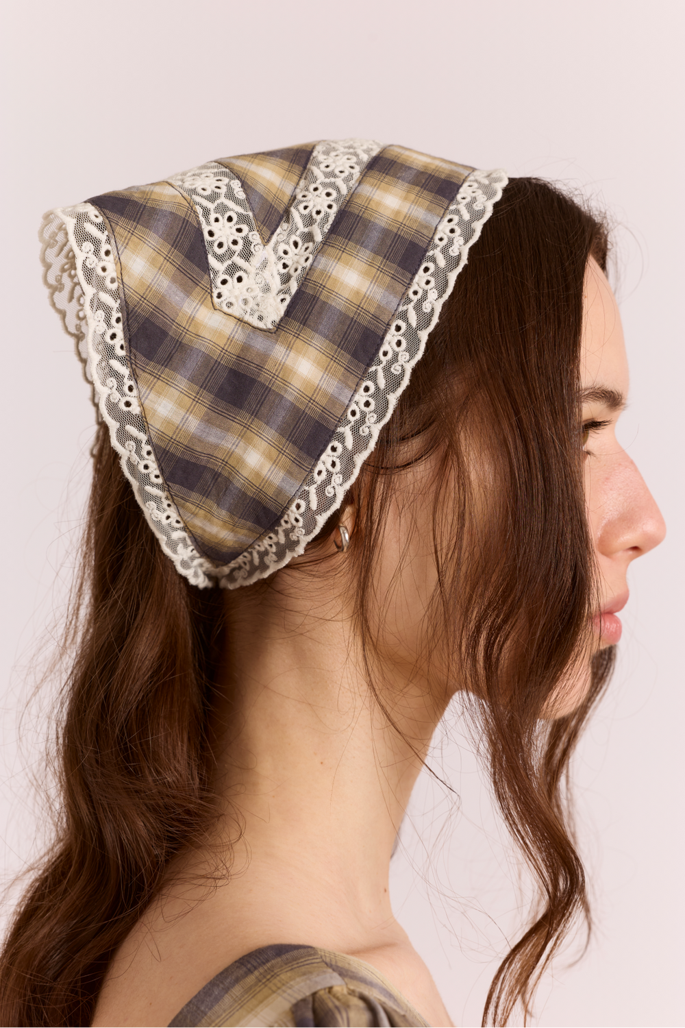 Headband With Lace Detail In Cardamon Check