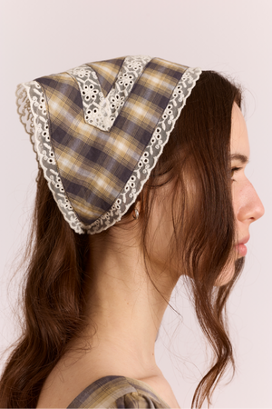 Headscarf With Lace Detail In Cardamon Check