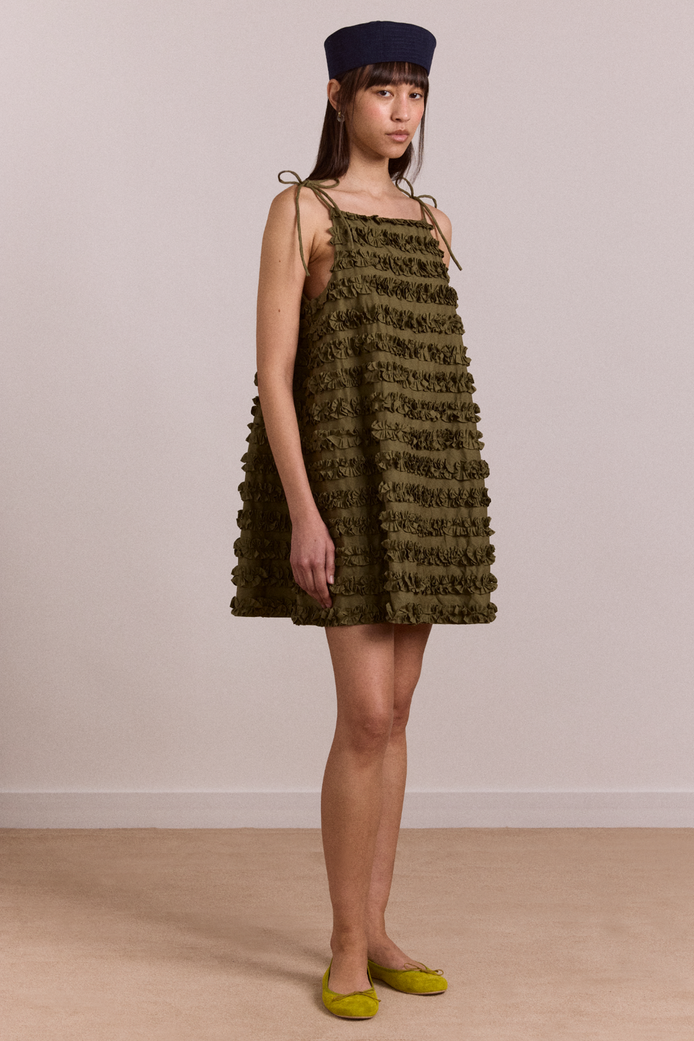 leili ruffle mini dress- olive