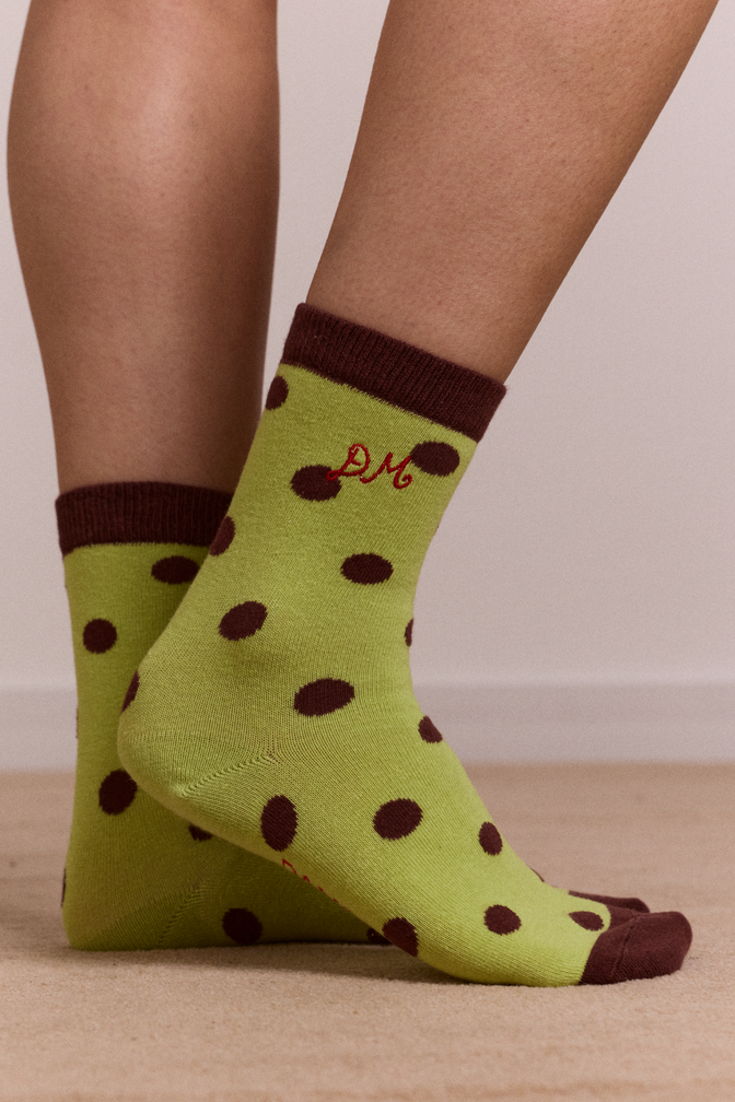 calf length 2 pack socks - choc & avocado