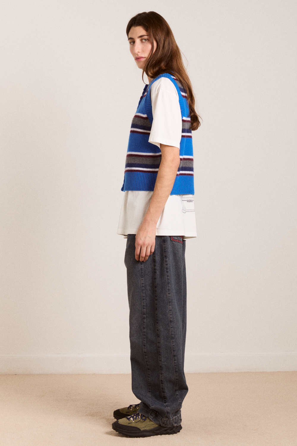 sofie merino wool vest - blue stripe