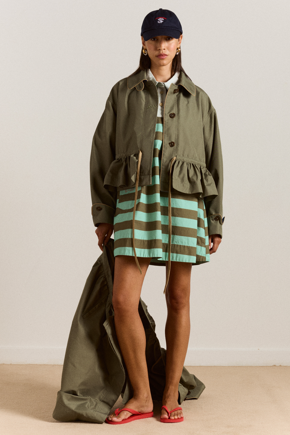 maggie mini polo dress - aqua olive stripe