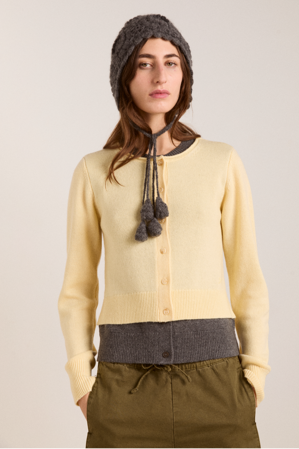 crochet bonnet - charcoal marl