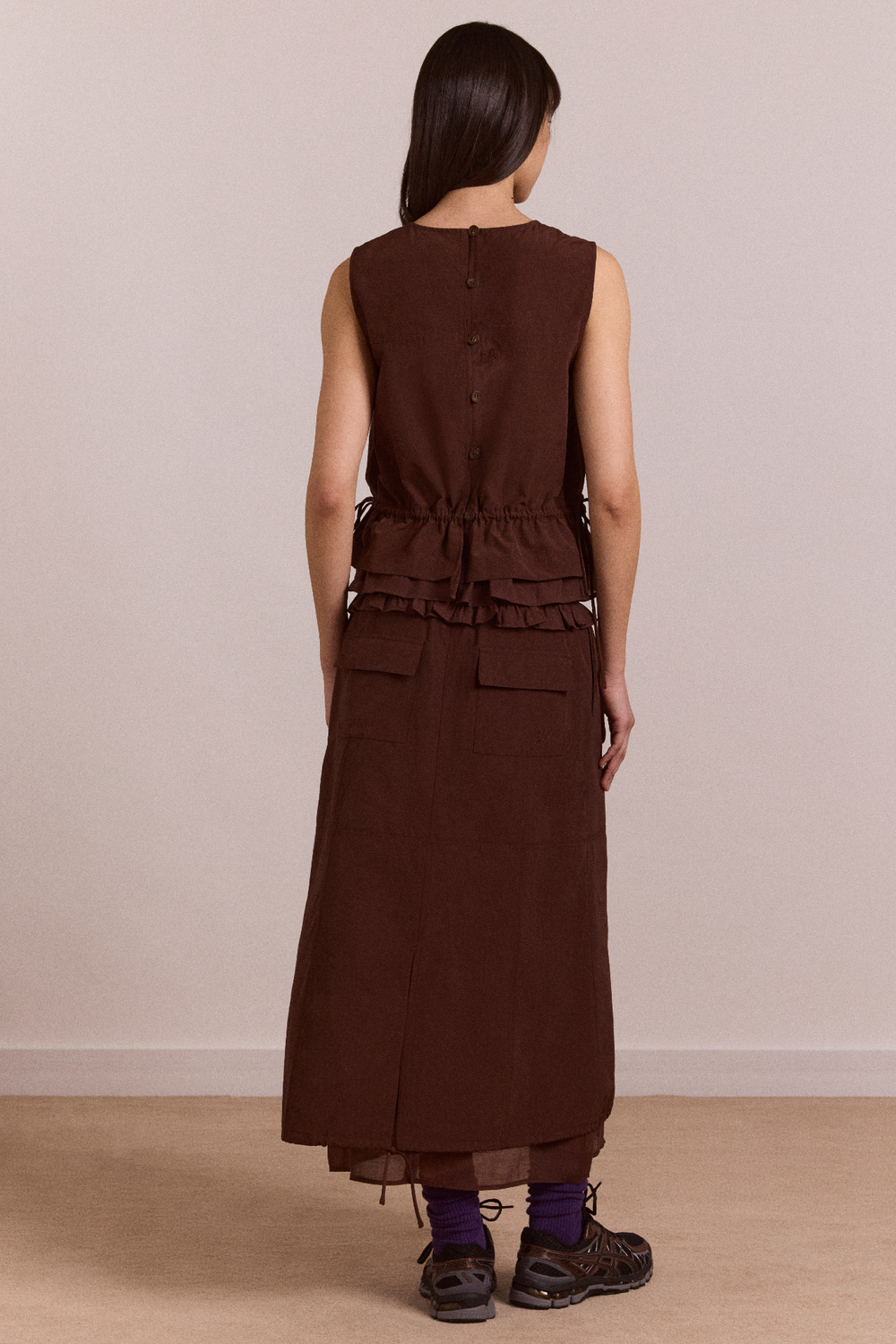 amber double layer midi skirt - choc