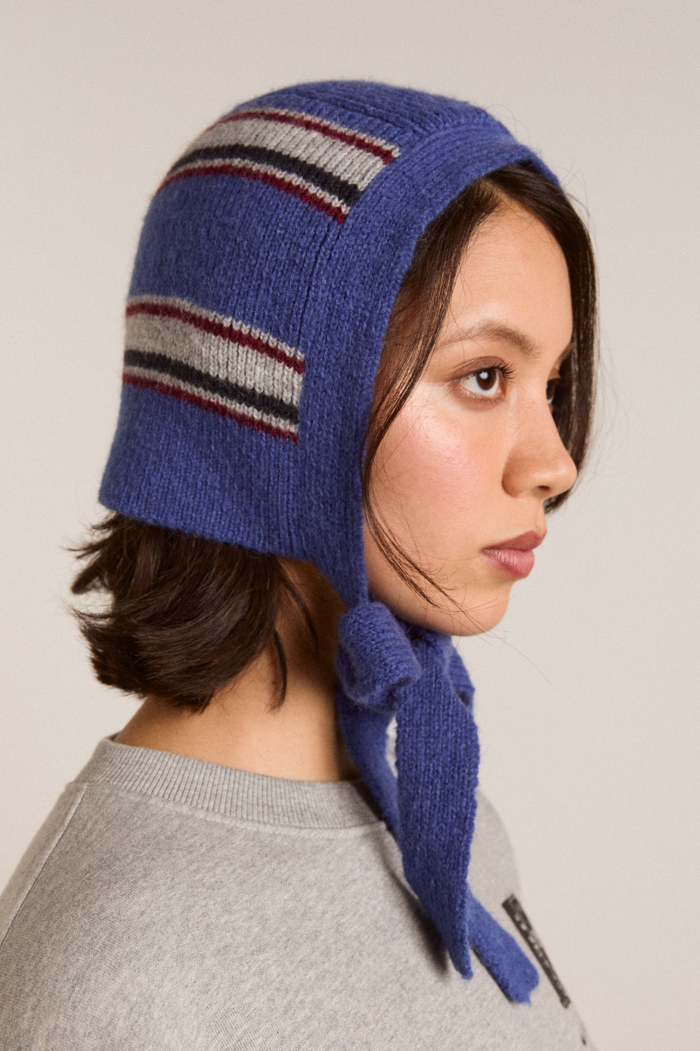 shrunken tie bonnet - blue stripe