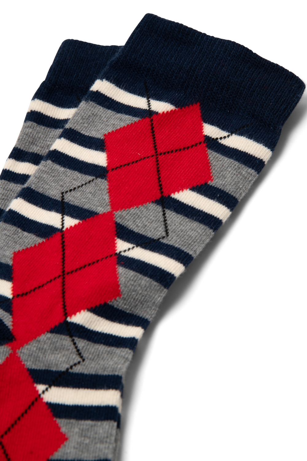 calf length socks- navy & grey marl argyle stripe