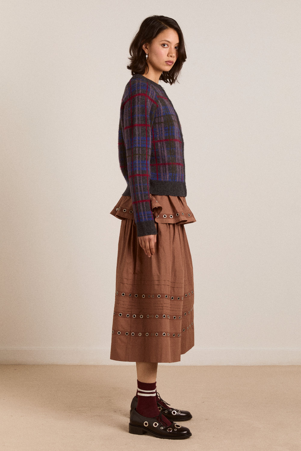 minah merino wool cardigan - brushed check