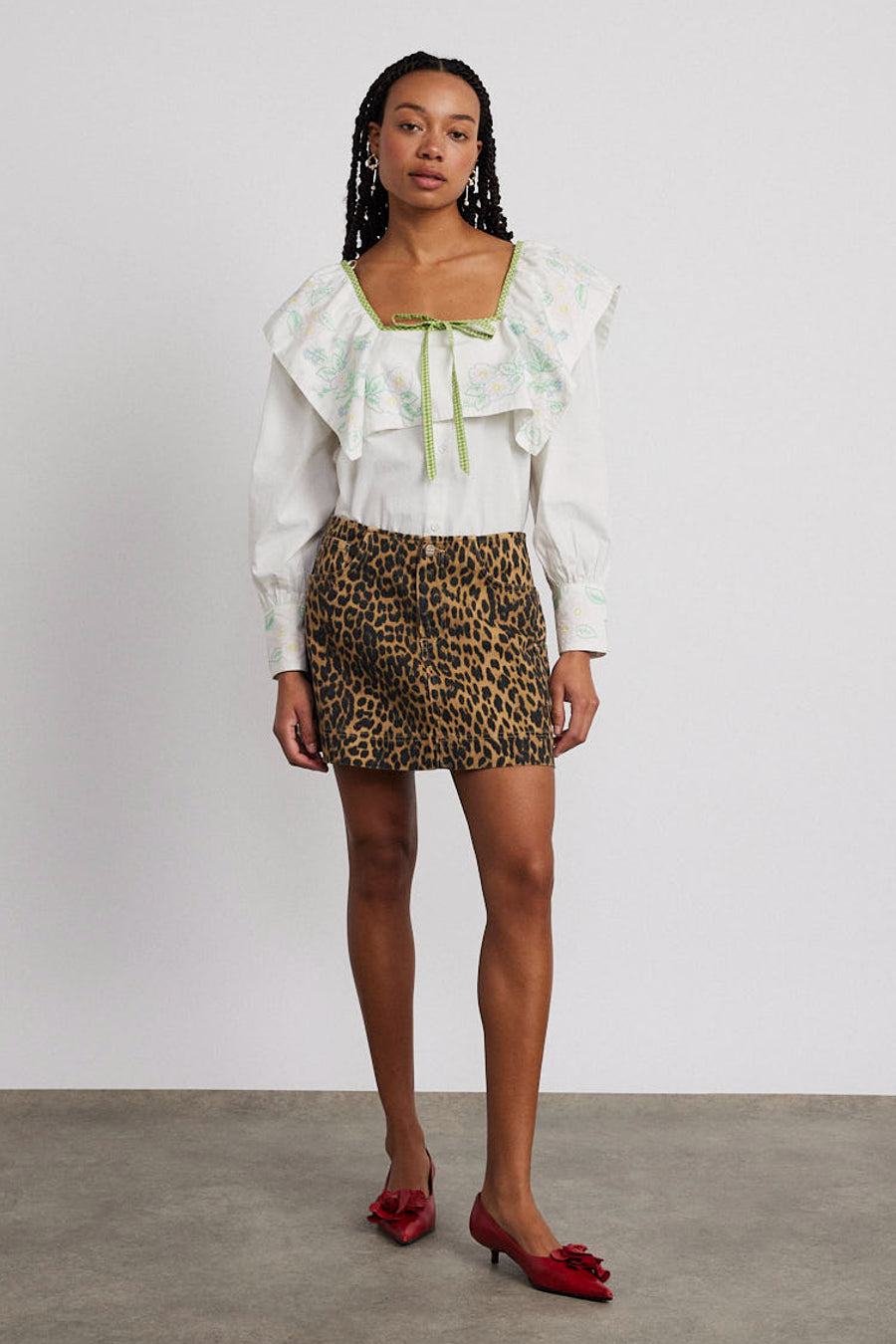 lily denim mini skirt- leopard
