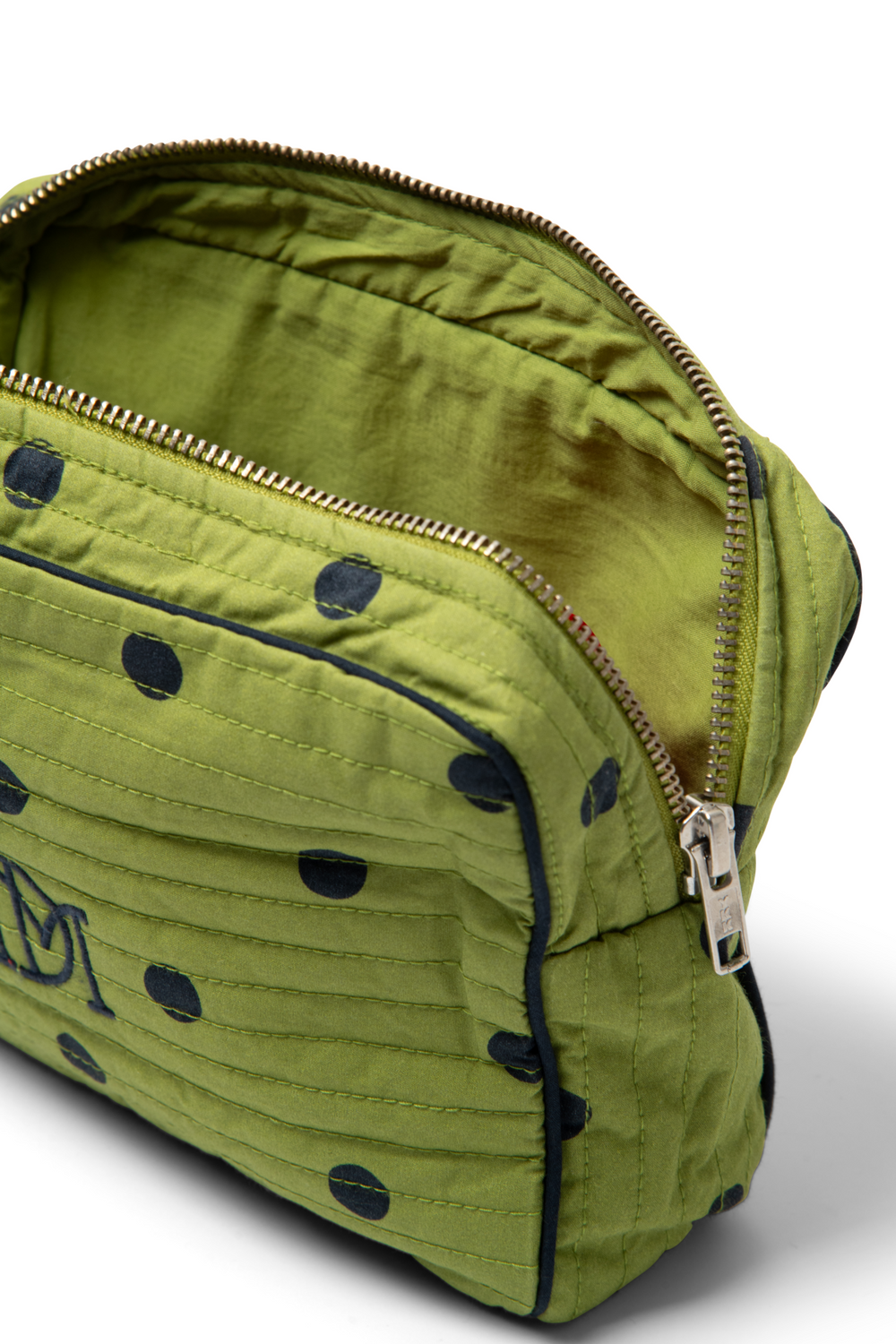 makeup bag- olive/navy spot