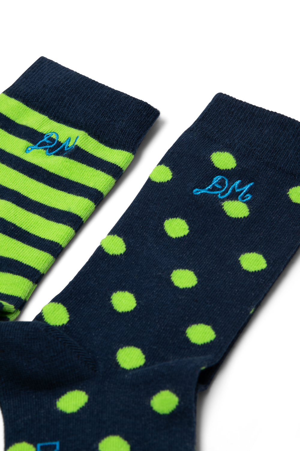2 pack calf length socks - navy/green stripe/spot