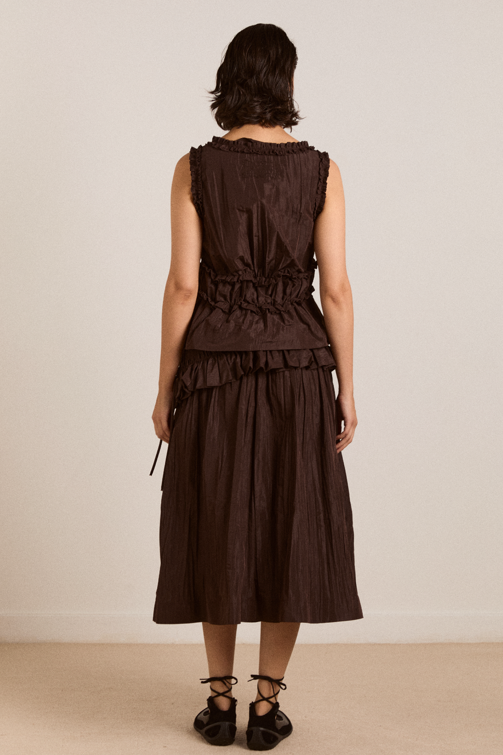 flavia midi skirt - choc taffeta