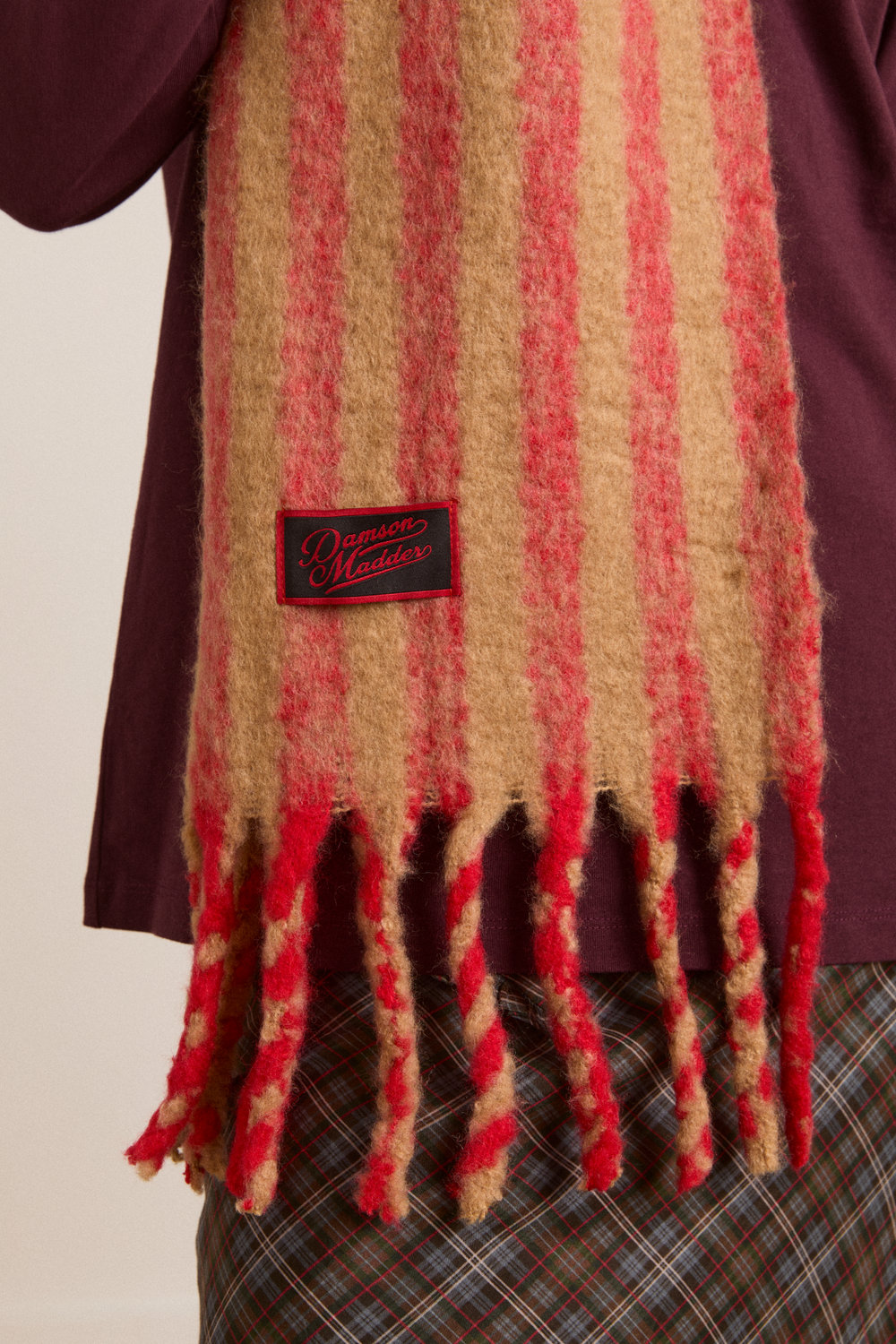 fluffy stripe scarf in red & camel stripe