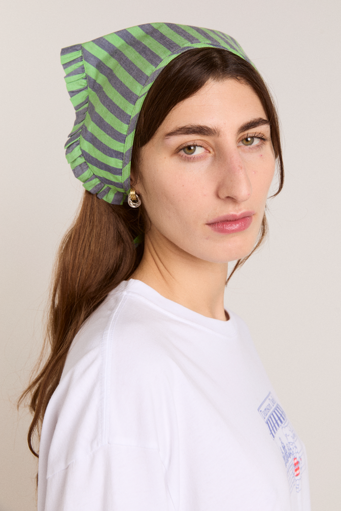 tie head scarf - navy/lime stripe