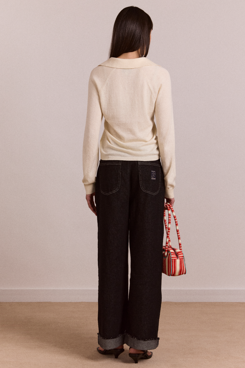 silvia cotton merino blend button knitted top - cream