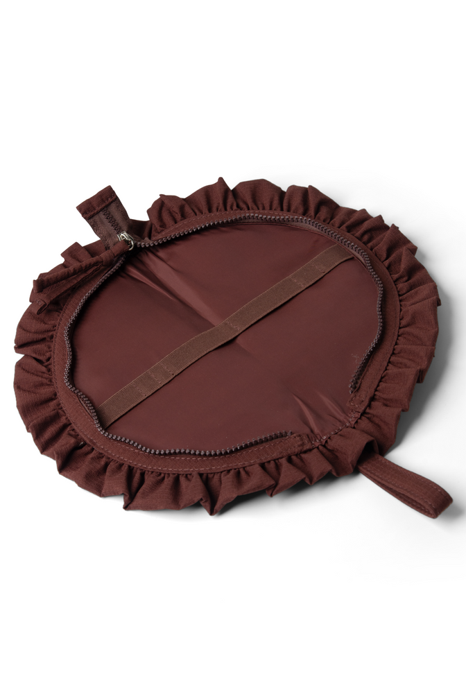 ruffle half moon makeup bag - chocolate