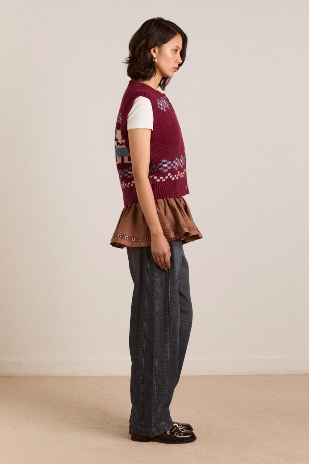 sofie wool vest - novelty intarsia