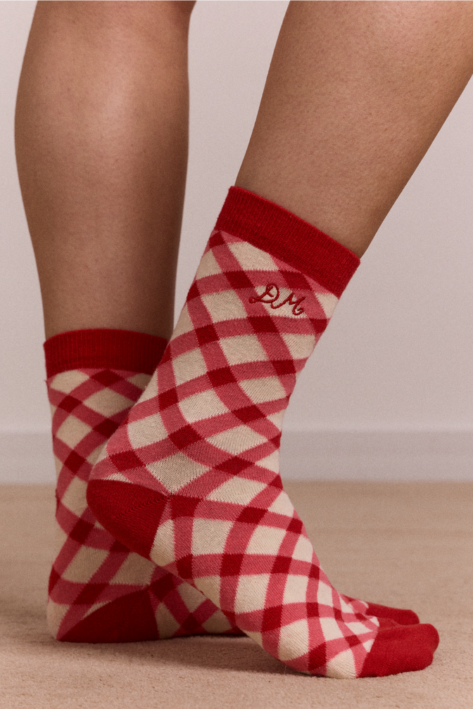 calf length 2 pack socks- gingham