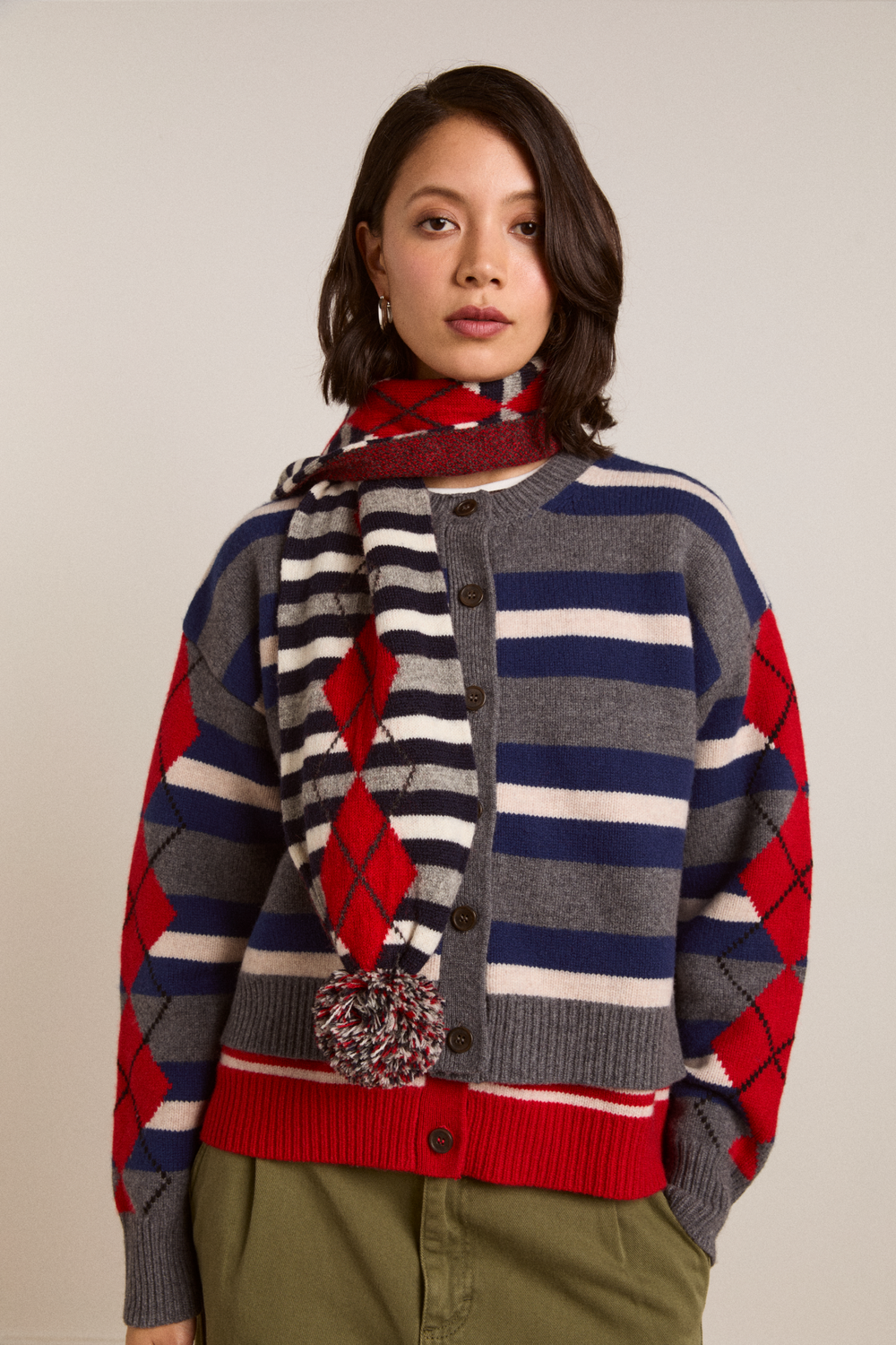 pom pom scarf - argyle stripe