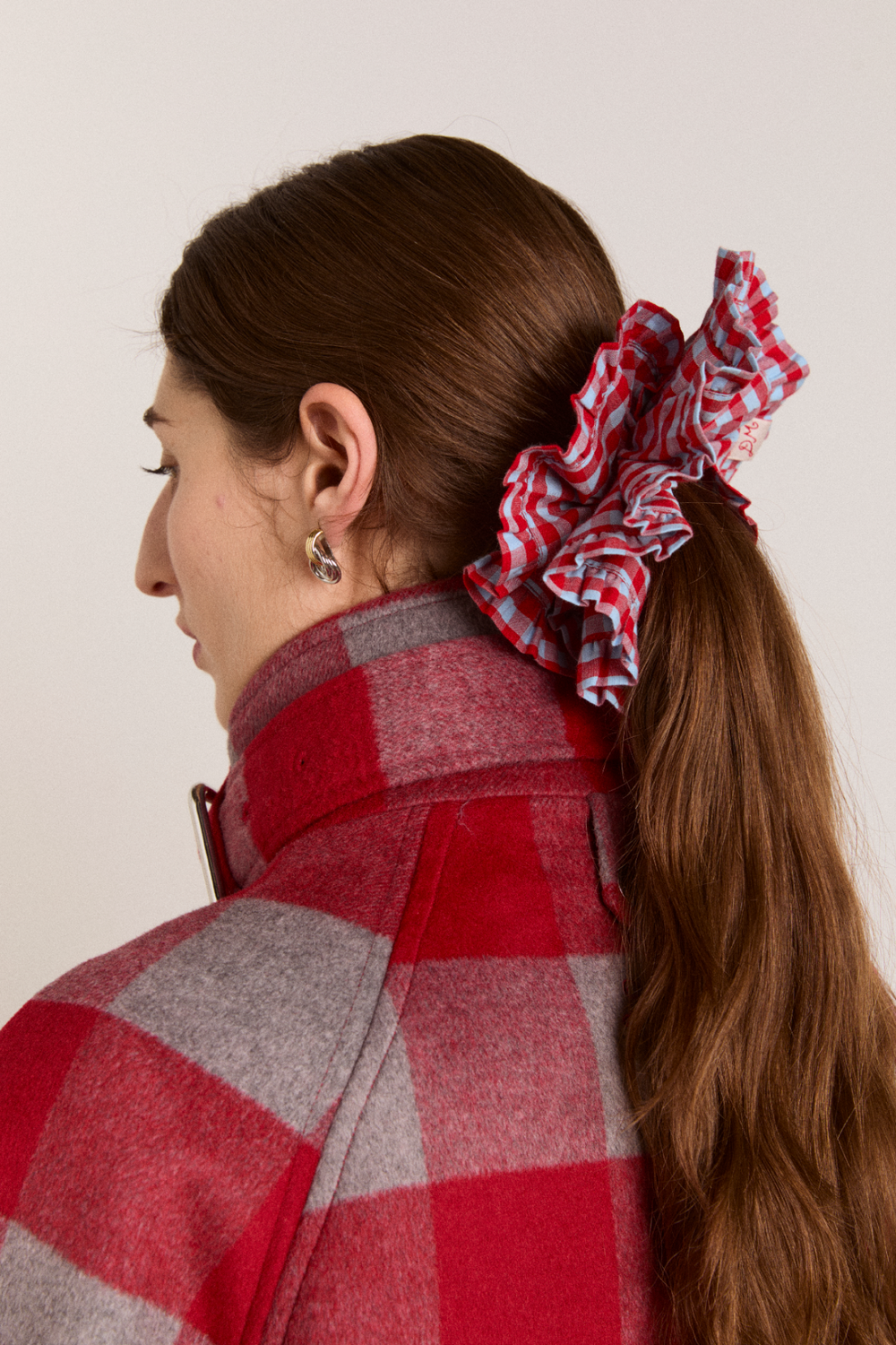 frill edge scrunchie - blue & red gingham