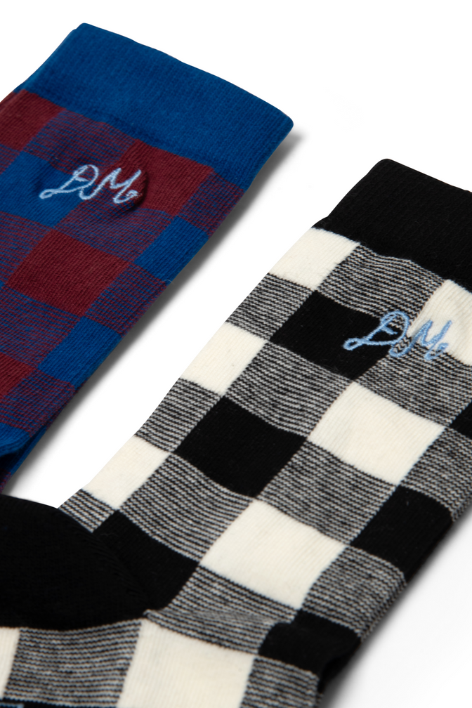 gingham calf length 2 pack socks - multi