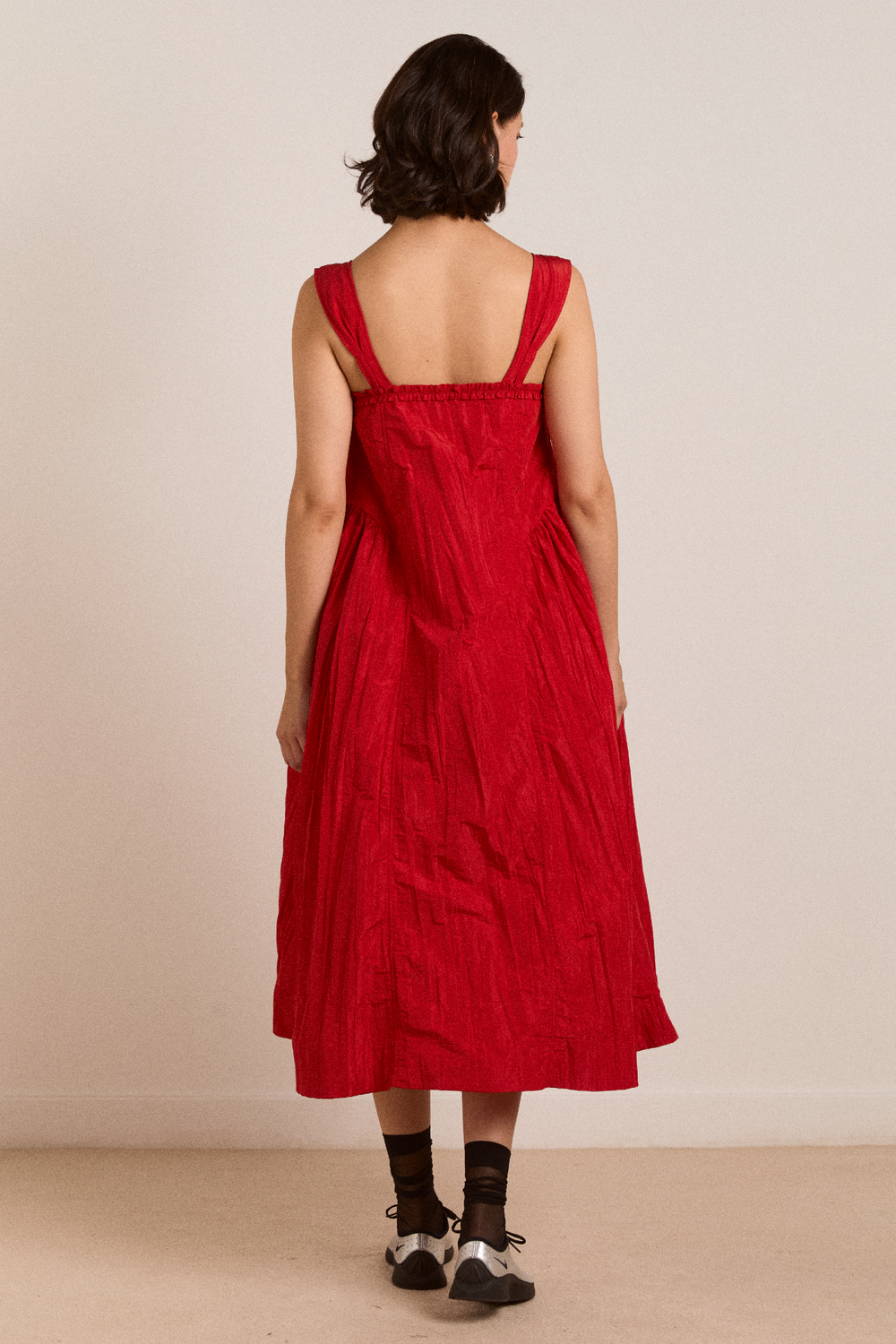 elina midi dress red tafetta