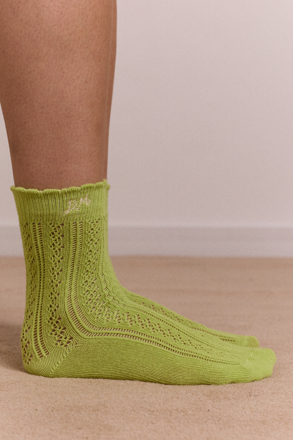 calf length 2 pack pointelle socks- celery & aqua