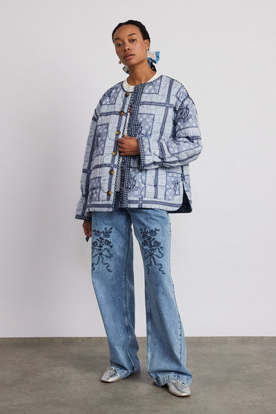 reversible dalton quilted jacket - mixed blue