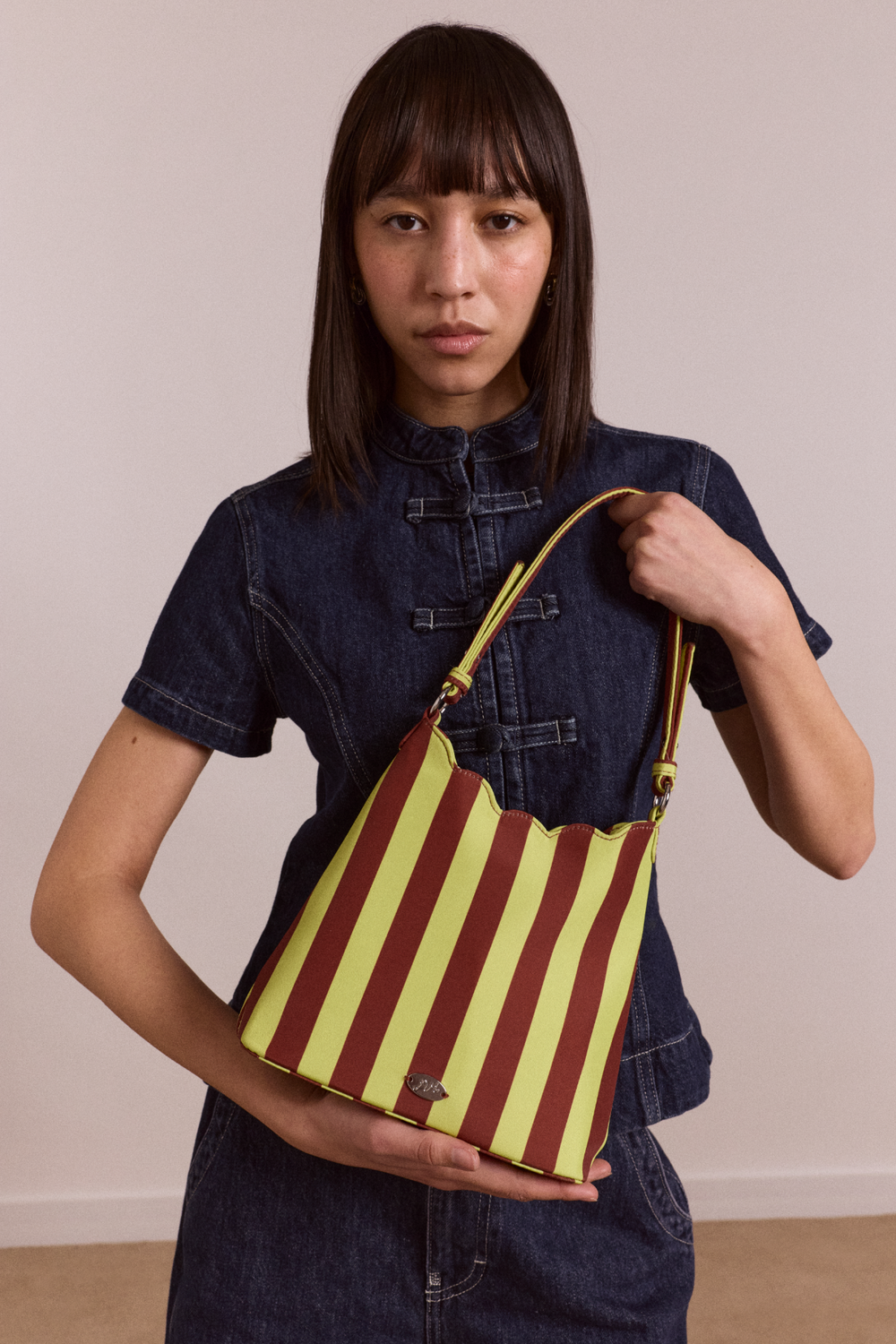 lorelai bag - avocado & chocolate stripe