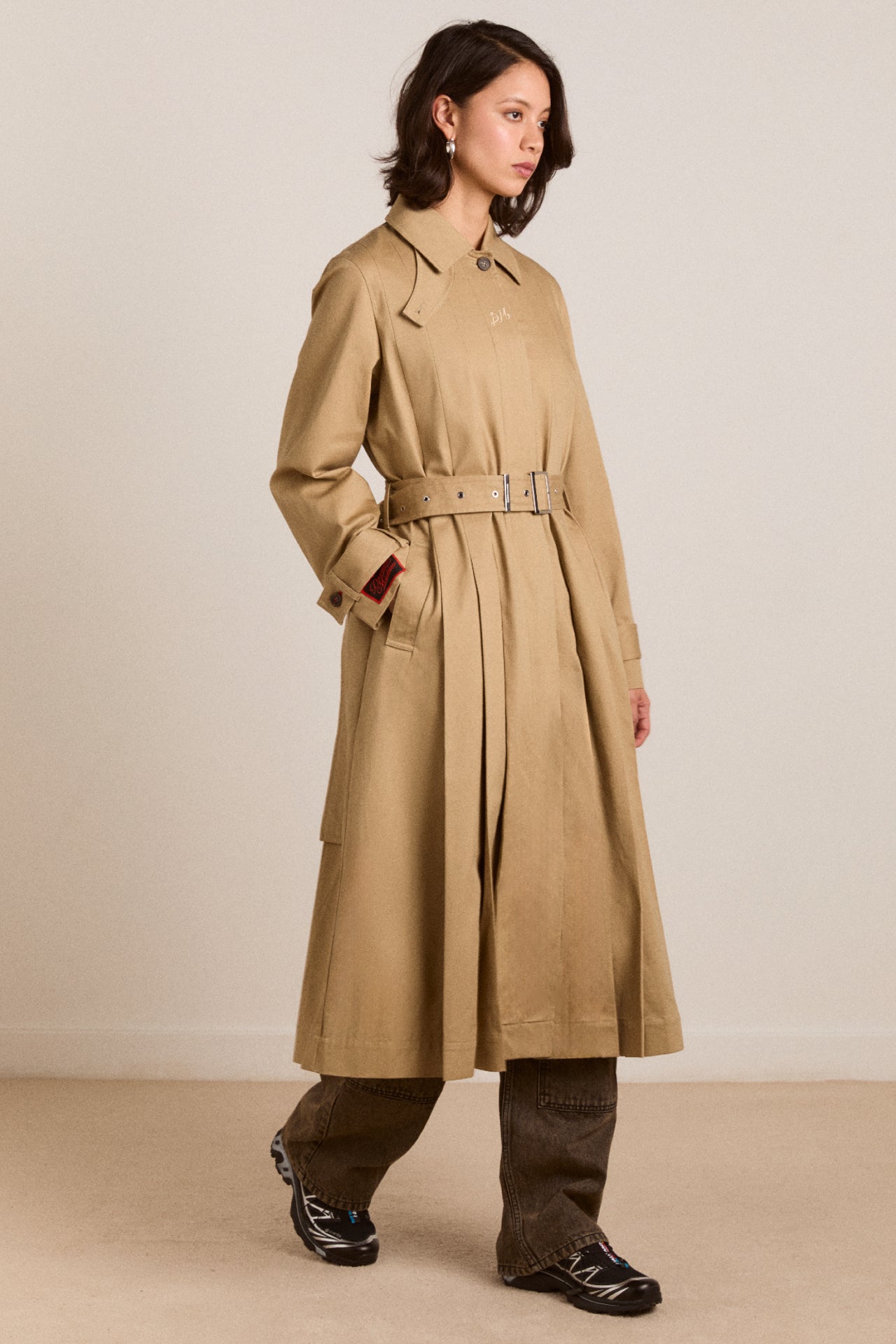 Sofia Pleated Trench - Light Stone – Damson Madder