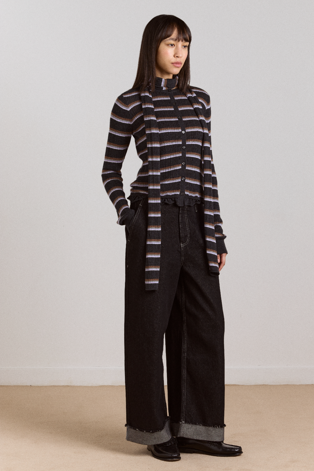 anelis cotton merino blend cardigan- multi stripe