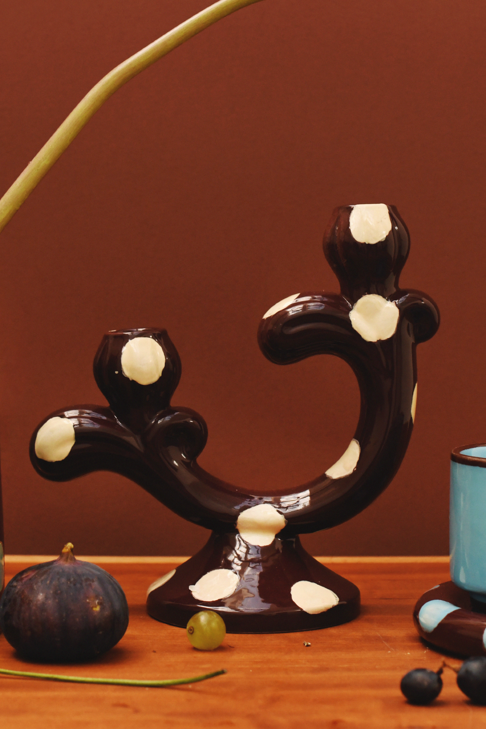 hand painted burgundy butter yellow candelabra