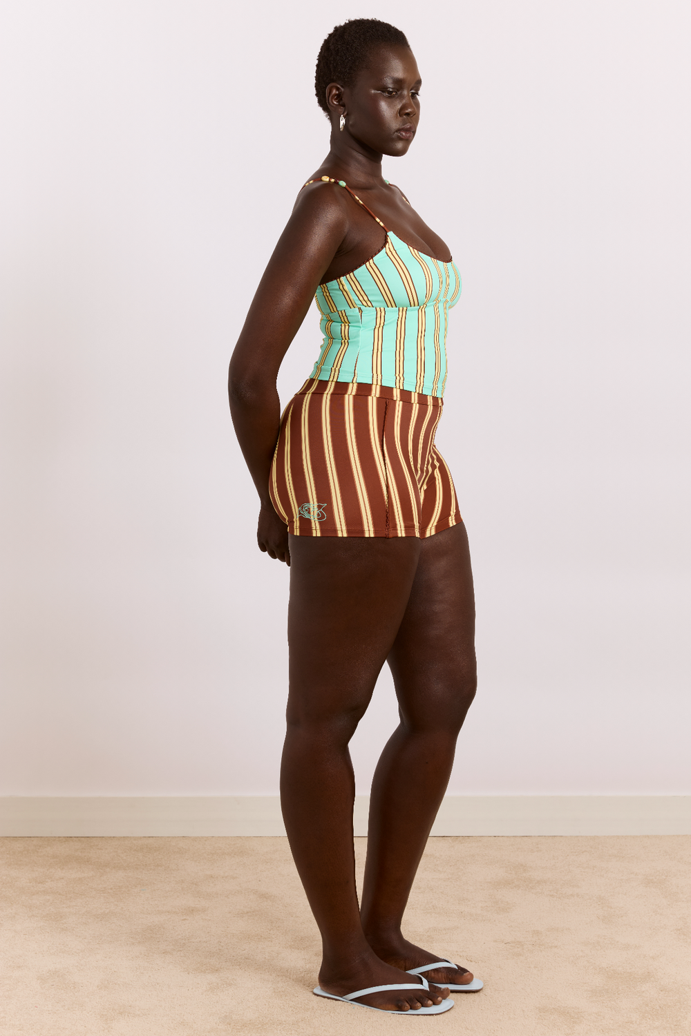 trudi boy short - brown stripe print
