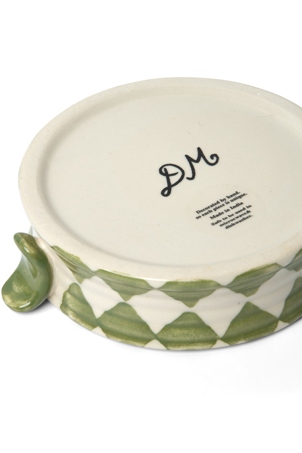 hand painted snack bowl- green check