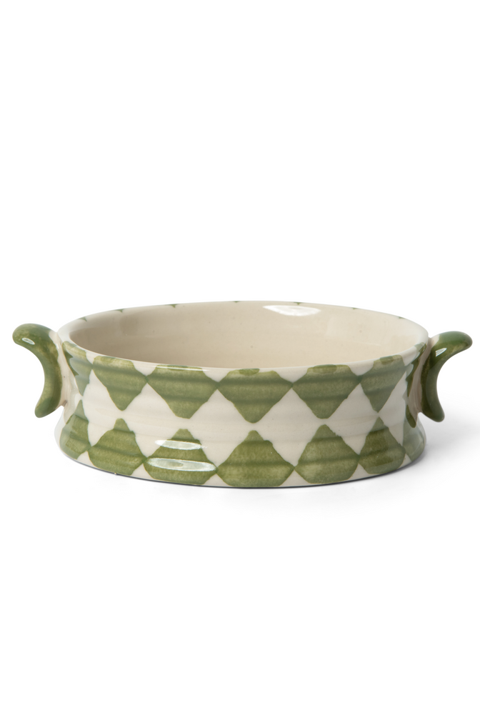 hand painted snack bowl- green check