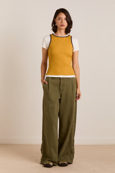 manon layered ss tee yellow/coffee bean