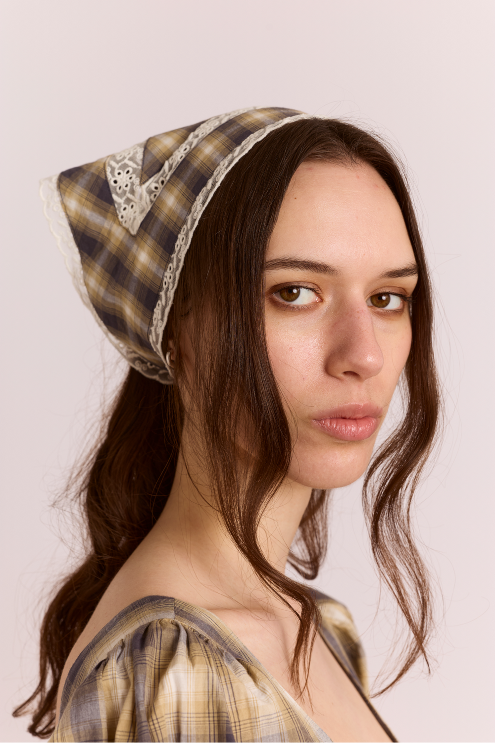 Headband With Lace Detail In Cardamon Check