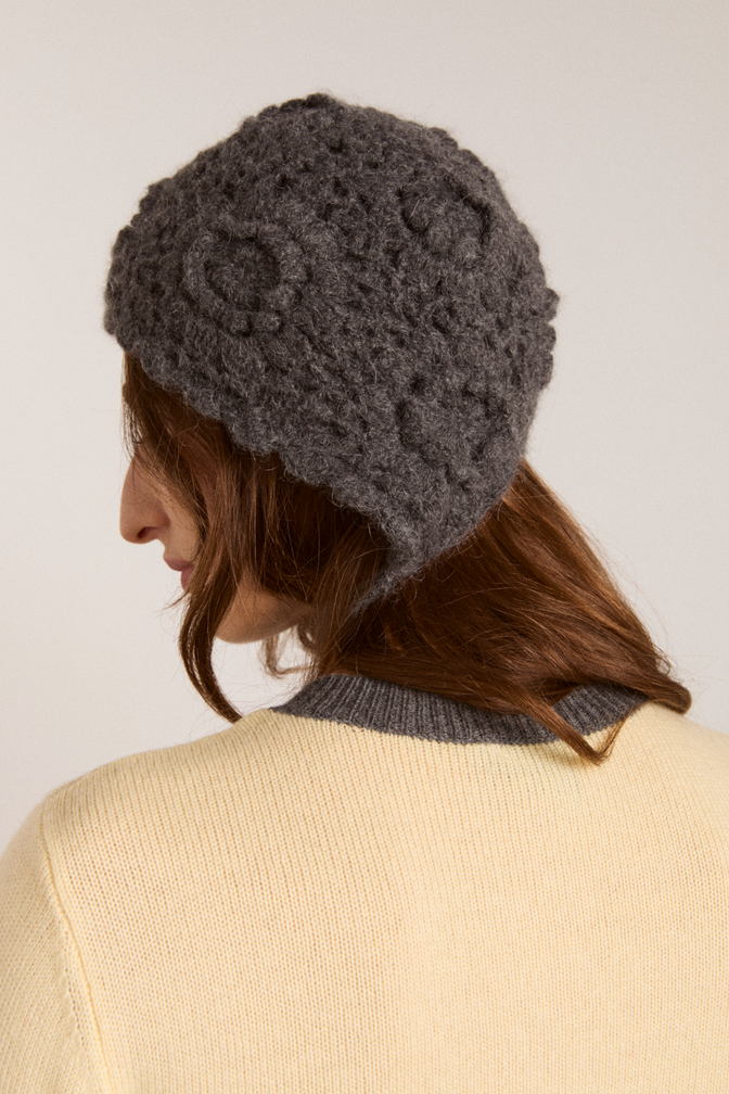 crochet bonnet - charcoal marl