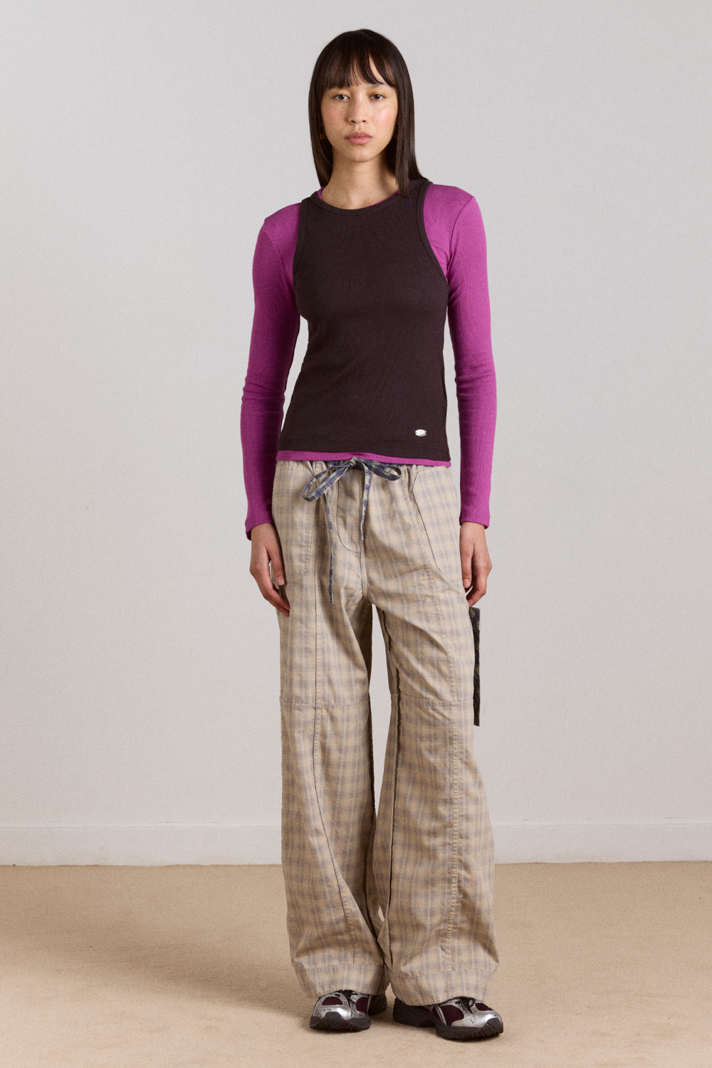 manon layered 2 in 1 top - choc/magenta