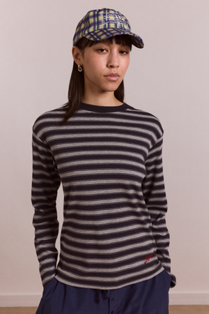 Lilah Fitted Ls Tee - Grey Marl Stripe