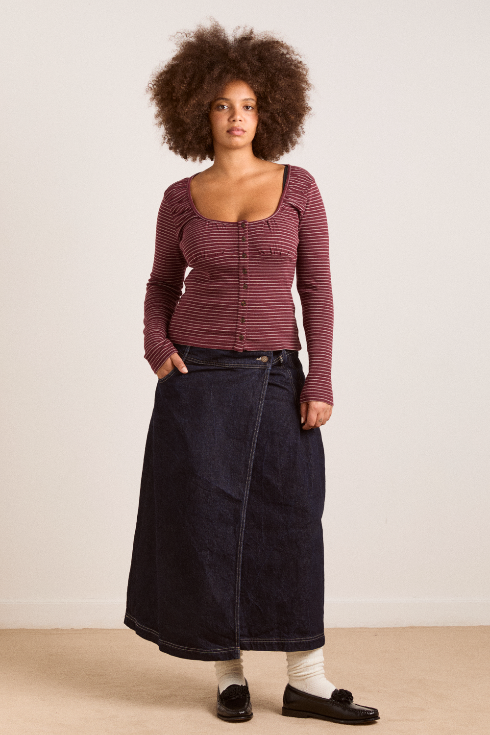 darma ls cardi - burg stripe