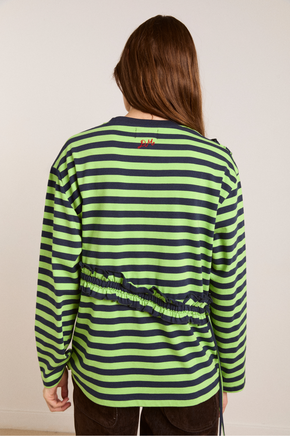 prudie ruffle tee - navy/lime