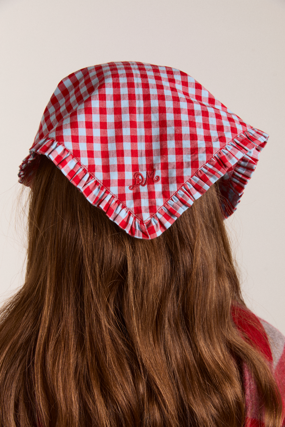 tie head scarf - red/blue gingham