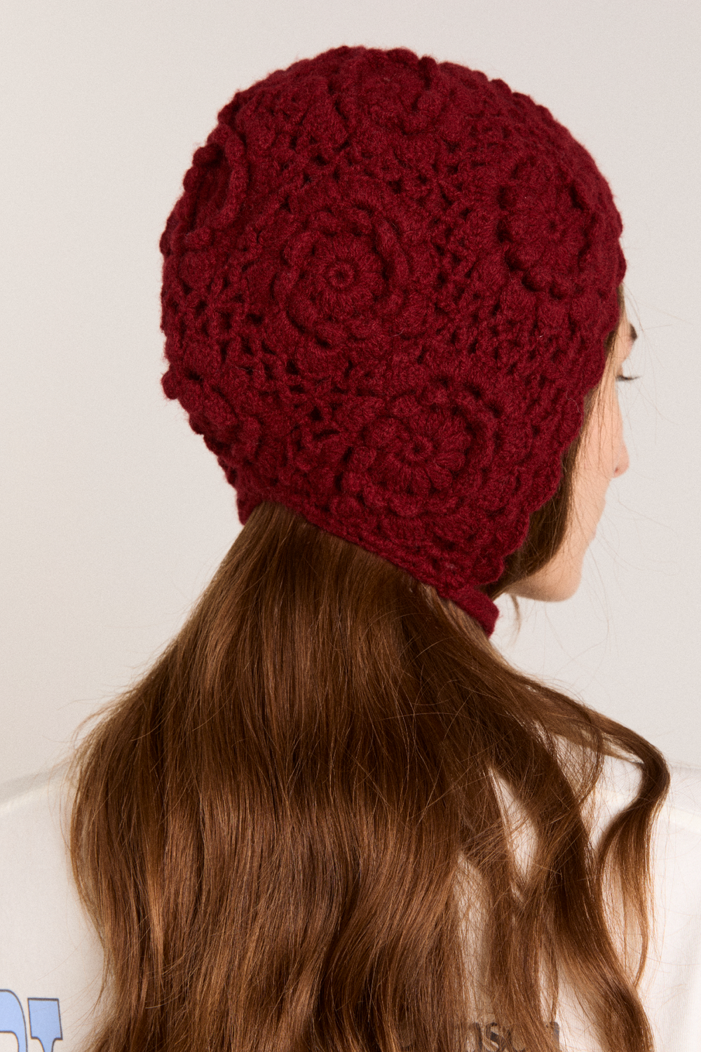 crochet bonnet - burgundy