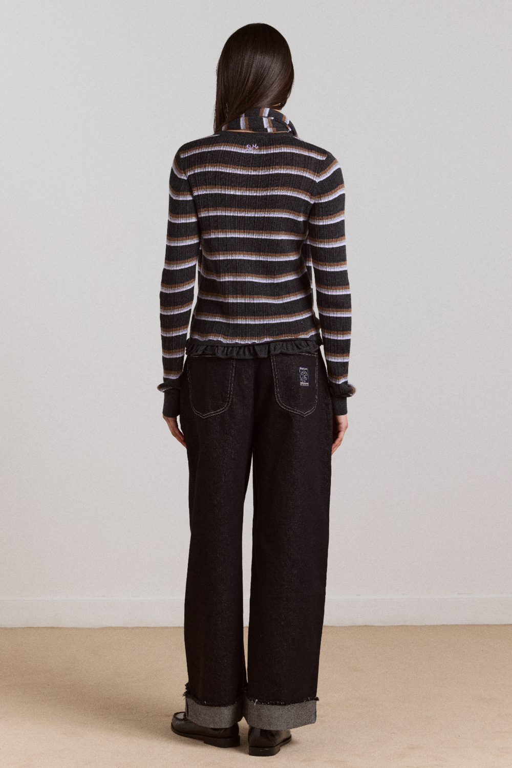 anelis cotton merino blend cardigan- multi stripe