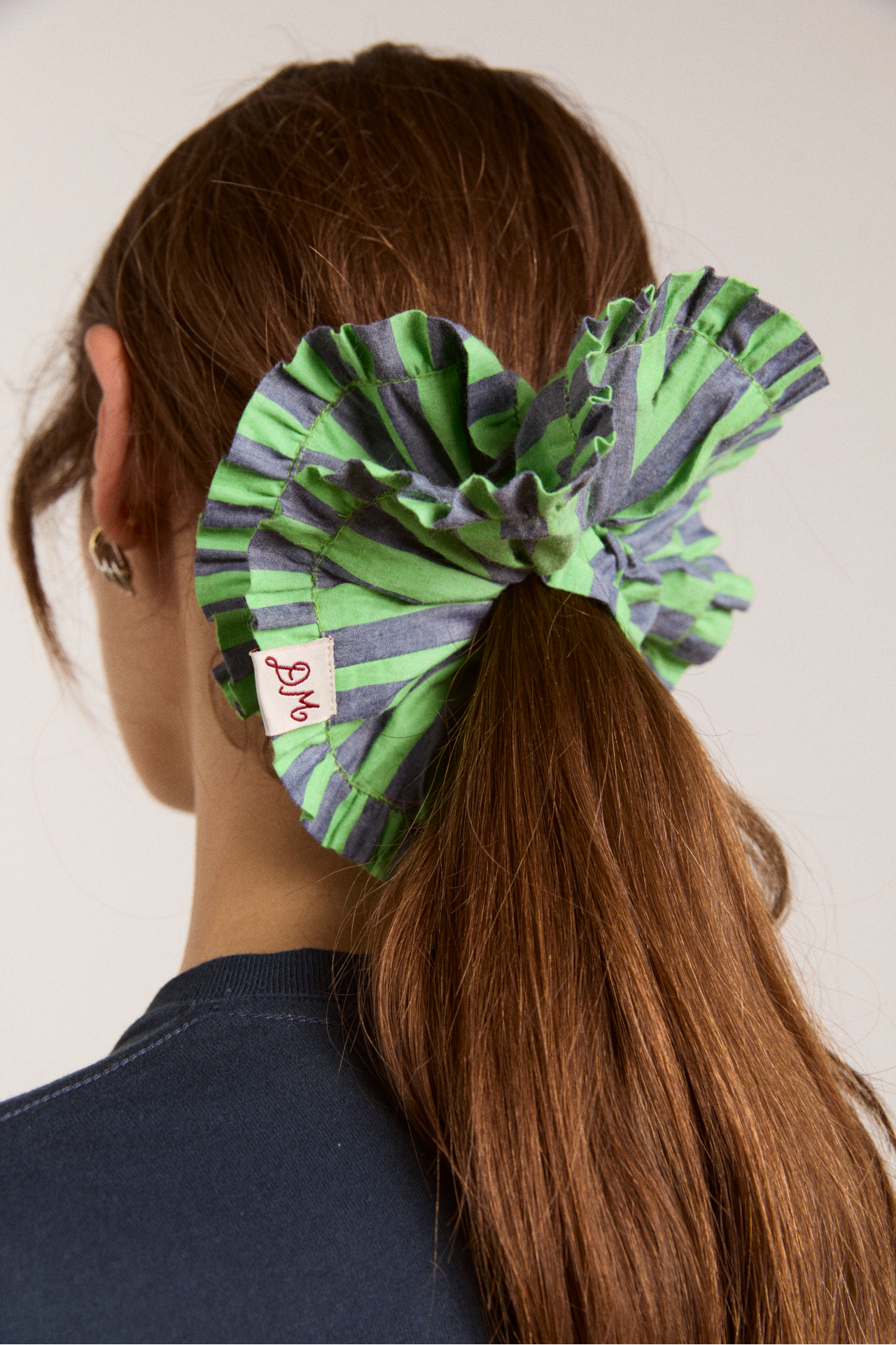 Frill Edge Scrunchie - Navy Pop Green Stripe – Damson Madder
