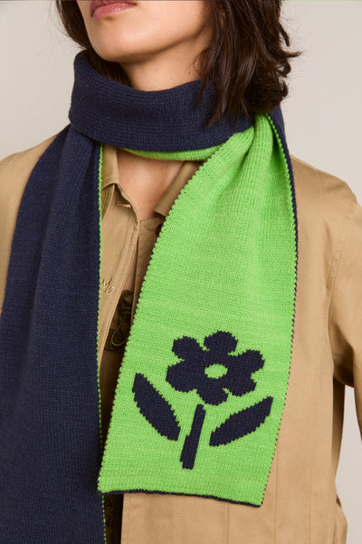 DM reversible jacquard scarf - lime & blue